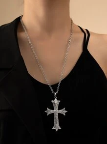 十字架吊坠项链 - 銀色 - 查看 1
