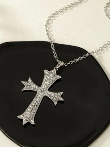 十字架吊坠项链 - 銀色 - 查看 2