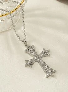 十字架吊坠项链 - 銀色 - 查看 3