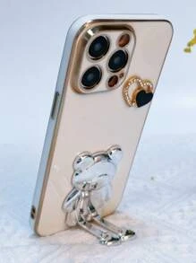 适用于 16 的 DIY 心形电镀小熊手机支架，兼容三星 Galaxy S24U/A05/A35/A15/A25/A24/S23FE/A12345/12345 以及苹果 14Pro Max/15/13/12/11/7/8/XS Max R 系列和 G5G2022/G Stylus/G Play/Power，情侣款手机壳，国际版，非国内版 - 白色 - 查看 3