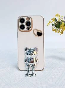 适用于 16 的 DIY 心形电镀小熊手机支架，兼容三星 Galaxy S24U/A05/A35/A15/A25/A24/S23FE/A12345/12345 以及苹果 14Pro Max/15/13/12/11/7/8/XS Max R 系列和 G5G2022/G Stylus/G Play/Power，情侣款手机壳，国际版，非国内版 - 白色 - 查看 7