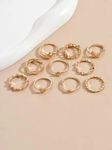 10 cái/bộ Nhẫn trang trí trái tim & bướm - Vàng - Xem 3
