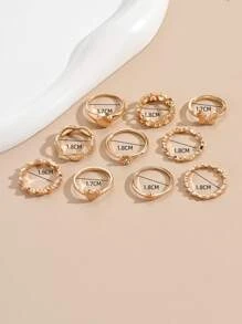 10 cái/bộ Nhẫn trang trí trái tim & bướm - Vàng - Xem 5