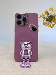 16个心形DIY支架+电镀泰迪熊支架 - 兼容三星Galaxy S24U/A05/A35/A15/A25/A24/S23FE/A12345/12345系列/ 兼容苹果14ProMax/15/13/12/11/7/8/XSMaxR系列/ 适用于Moto G5G2022/G Stylus/G Play/Power系列情侣手机壳，国际版，非国内版 - 紫色 - 查看 4