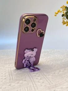 16个心形DIY支架+电镀泰迪熊支架 - 兼容三星Galaxy S24U/A05/A35/A15/A25/A24/S23FE/A12345/12345系列/ 兼容苹果14ProMax/15/13/12/11/7/8/XSMaxR系列/ 适用于Moto G5G2022/G Stylus/G Play/Power系列情侣手机壳，国际版，非国内版 - 紫色 - 查看 3