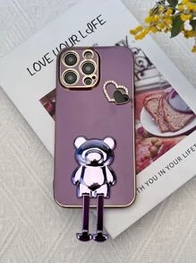 16个心形DIY支架+电镀泰迪熊支架 - 兼容三星Galaxy S24U/A05/A35/A15/A25/A24/S23FE/A12345/12345系列/ 兼容苹果14ProMax/15/13/12/11/7/8/XSMaxR系列/ 适用于Moto G5G2022/G Stylus/G Play/Power系列情侣手机壳，国际版，非国内版 - 紫色 - 查看 2