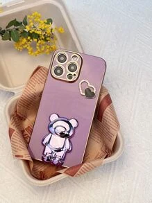 16个心形DIY支架+电镀泰迪熊支架 - 兼容三星Galaxy S24U/A05/A35/A15/A25/A24/S23FE/A12345/12345系列/ 兼容苹果14ProMax/15/13/12/11/7/8/XSMaxR系列/ 适用于Moto G5G2022/G Stylus/G Play/Power系列情侣手机壳，国际版，非国内版 - 紫色 - 查看 6