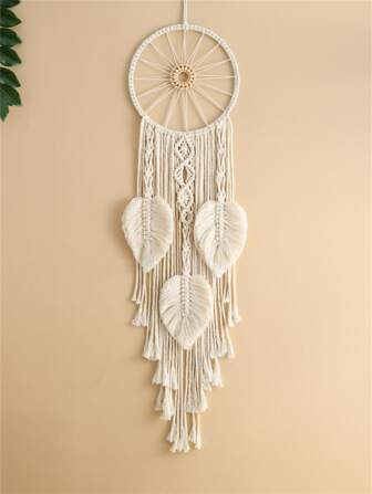 1入組織物樹葉形狀流蘇邊掛飾裝飾用品