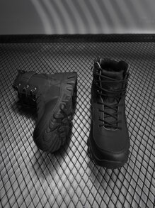 Men Lace-up Front Combat Boots - Black - View 2