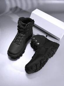 Men Lace-up Front Combat Boots - Black - View 3