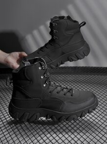 Men Lace-up Front Combat Boots - Black - View 4