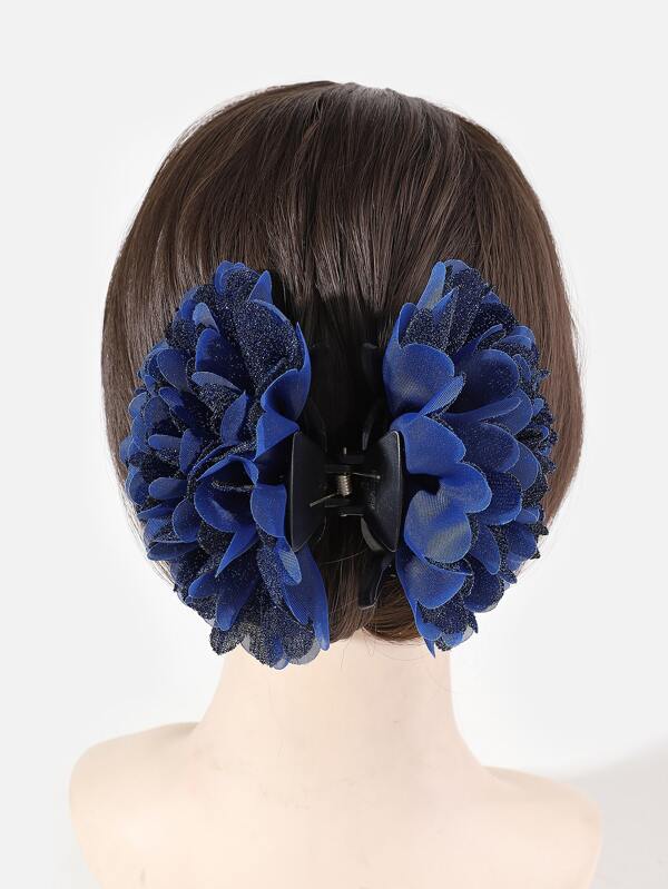 1 pieza Clip de pelo con flor grande de doble capa, decoración elegante para el cabello, accesorios de playa, accesorios de invierno y verano para mujer