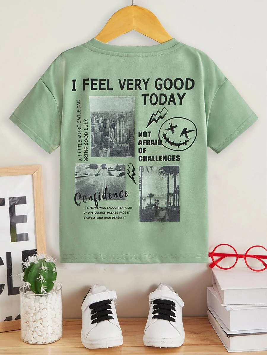 SHEIN Chàng trai trẻ Khẩu hiệu & Đồ họa Hoạt hình Áo thun - Nhiều màu - Xem 1