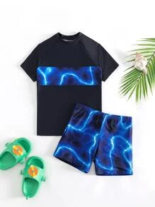 Tween Boy Lightning Pattern Beach Swimsuit - Multicolor - View 1