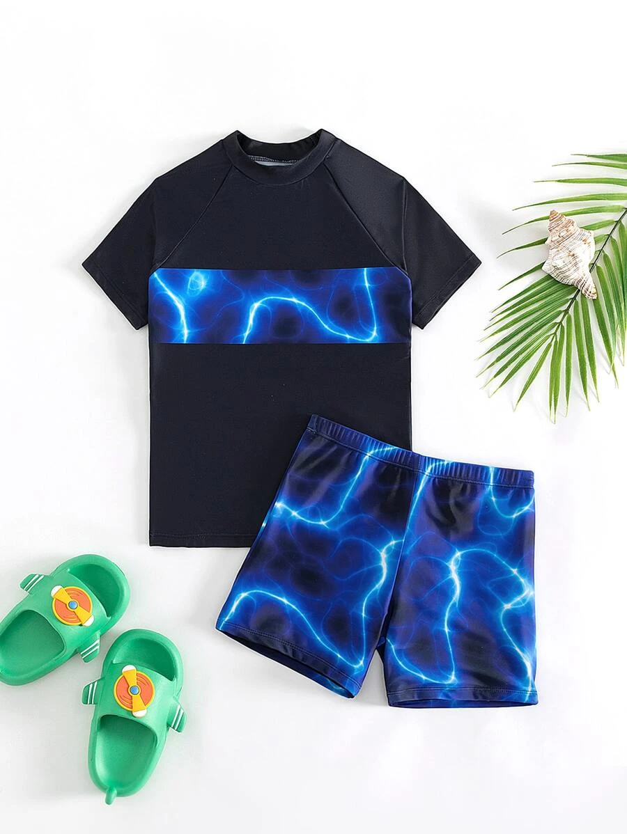 Tween Boy Lightning Pattern Beach Swimsuit - Multicolor - View 1