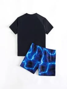 Tween Boy Lightning Pattern Beach Swimsuit - Multicolor - View 2