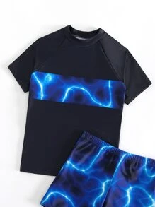 Tween Boy Lightning Pattern Beach Swimsuit - Multicolor - View 3