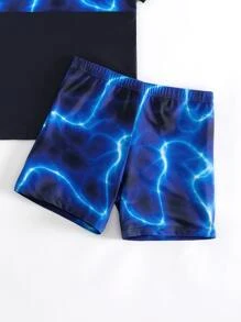 Tween Boy Lightning Pattern Beach Swimsuit - Multicolor - View 4