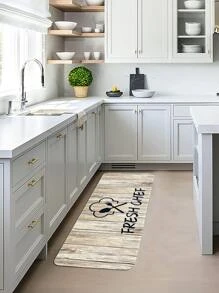 1 pieza alfombra de cocina antideslizante con gráfico de letras, alfombrilla absorbente con patrón de madera para cocina - Multicolor - Ver 3