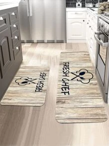 1 pieza alfombra de cocina antideslizante con gráfico de letras, alfombrilla absorbente con patrón de madera para cocina - Multicolor - Ver 4