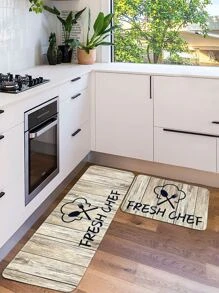 1 pieza alfombra de cocina antideslizante con gráfico de letras, alfombrilla absorbente con patrón de madera para cocina - Multicolor - Ver 7