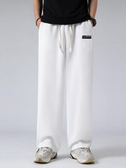 Pantalon Ample Pour Hommes Avec Applique Lettre Et Taille Ajustable À Cordon De Serrage