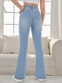 SHEIN Teen Girls Flare Leg Jeans - Light Wash - View 2