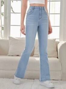 SHEIN Teen Girls Flare Leg Jeans - Light Wash - View 5