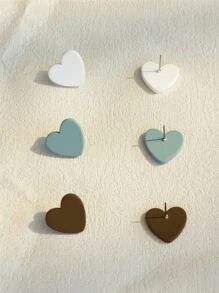 3對/套心耳釘 - 彩色 - 查看 2