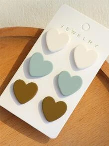 3對/套心耳釘 - 彩色 - 查看 3