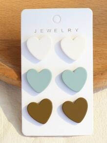 3對/套心耳釘 - 彩色 - 查看 4