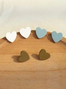 3對/套心耳釘 - 彩色 - 查看 6