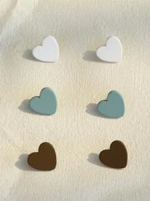 3對/套心耳釘 - 彩色 - 查看 7