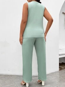 SHEIN LUNE Pantalones con top tejido de canalé