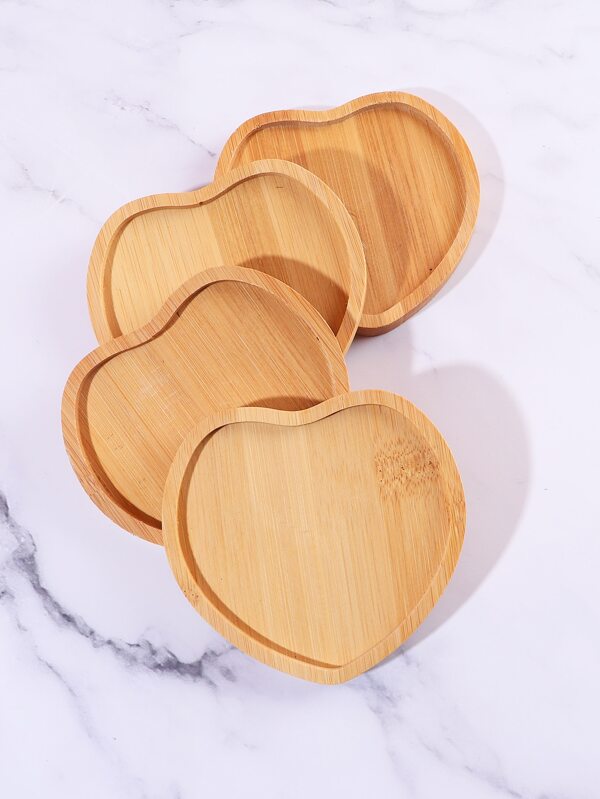 1pc Bamboo Coaster, Heart Shaped Wooden Pattern Insulated Pad For Home