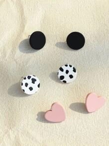 3pairs/Set Heart & Round Stud Earrings Valentines - Multicolor - View 6