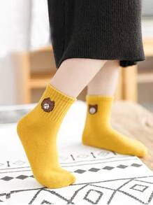 5雙幼童卡通熊圖案中筒襪 - 彩色 - 查看 2