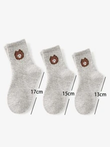 5雙幼童卡通熊圖案中筒襪 - 彩色 - 查看 4
