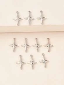 10入組/套四角星DIY吊墜 - 銀色 - 查看 3