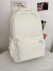 Minimalist Cartoon Detail Backpack - Beige - View 2