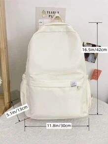 Minimalist Cartoon Detail Backpack - Beige - View 4
