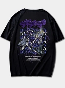 ROMWE MEN Street Life Men Letter Graphic Tee, School - Black - View 1