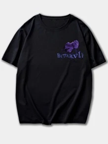 ROMWE MEN Street Life Men Letter Graphic Tee, School - Black - View 2