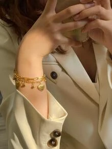 Pulsera a capas con accesorio de corazón - Amarillo Oro - Ver 4