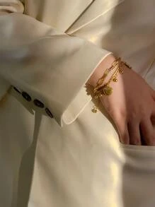 Pulsera a capas con accesorio de corazón - Amarillo Oro - Ver 5