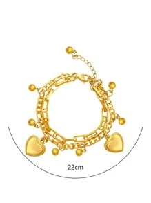 Pulsera a capas con accesorio de corazón - Amarillo Oro - Ver 6