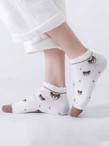 1/5 Paar süße Bär Muster atmungsaktive Kurzsocken