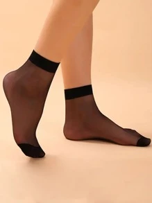 5/10/20 Pairs Casual Versatile Sheer Breathable Stockings, Fall Socks - Black - View 3