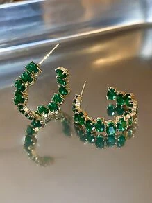 rakol Cubic Zirconia Decor Cuff Hoop Earrings For Women For Party Banquet Wedding - Green - View 3