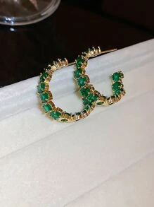 rakol Cubic Zirconia Decor Cuff Hoop Earrings For Women For Party Banquet Wedding - Green - View 4